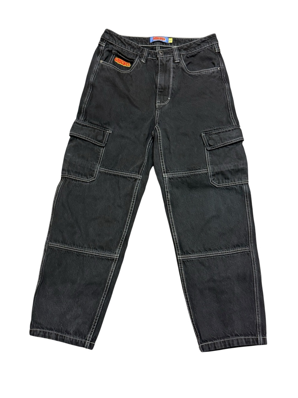 Empire Black Cargo Jeans Wide Leg Y2K Skater Size 28